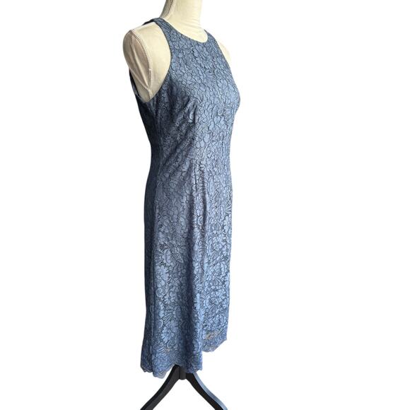 WHBM Blue Grey Sleeveless Lace Halter Fit and Flare Midi Dress - 6 - Picture 3 of 11